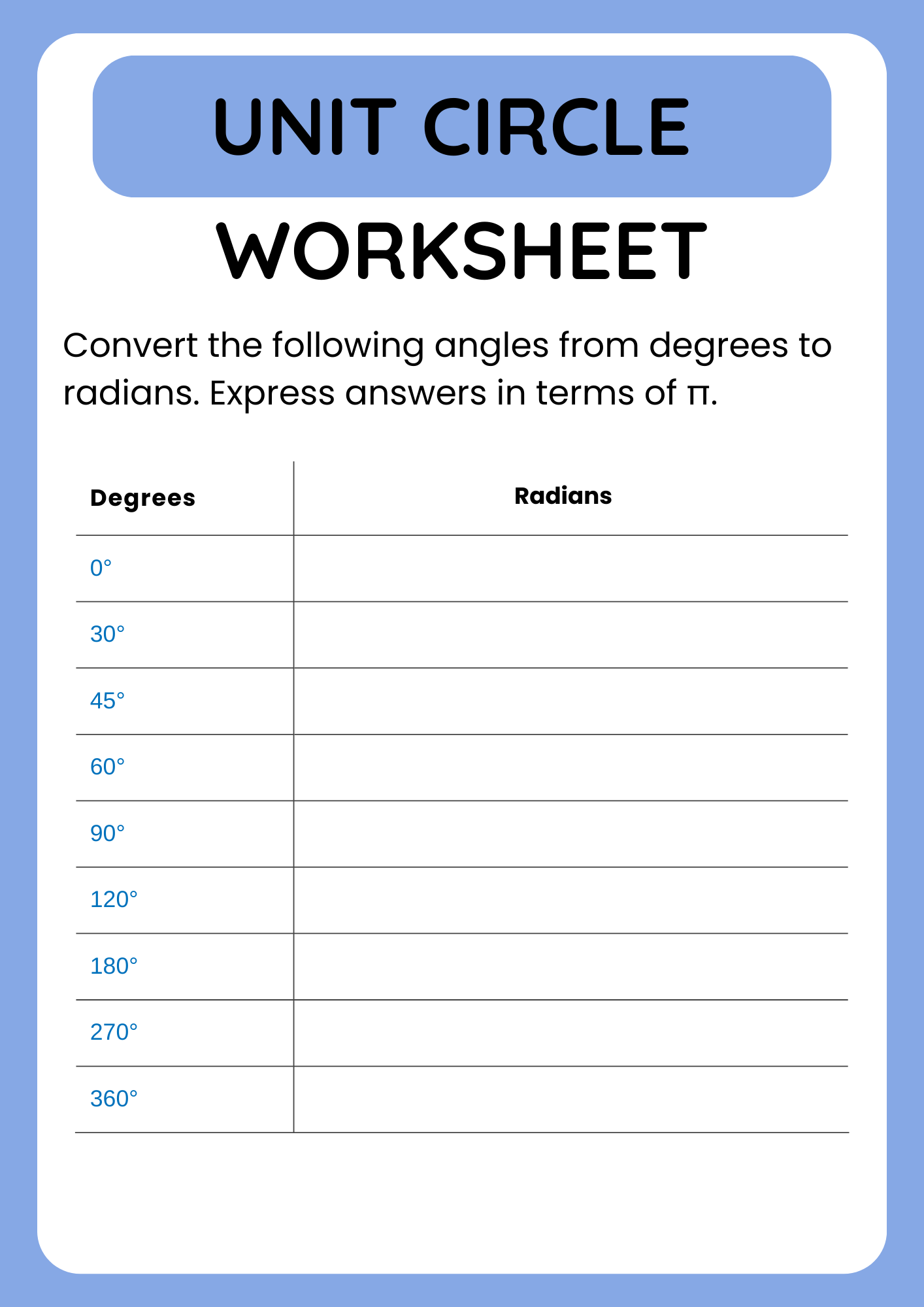 Practice Unit Circle Worksheet 1