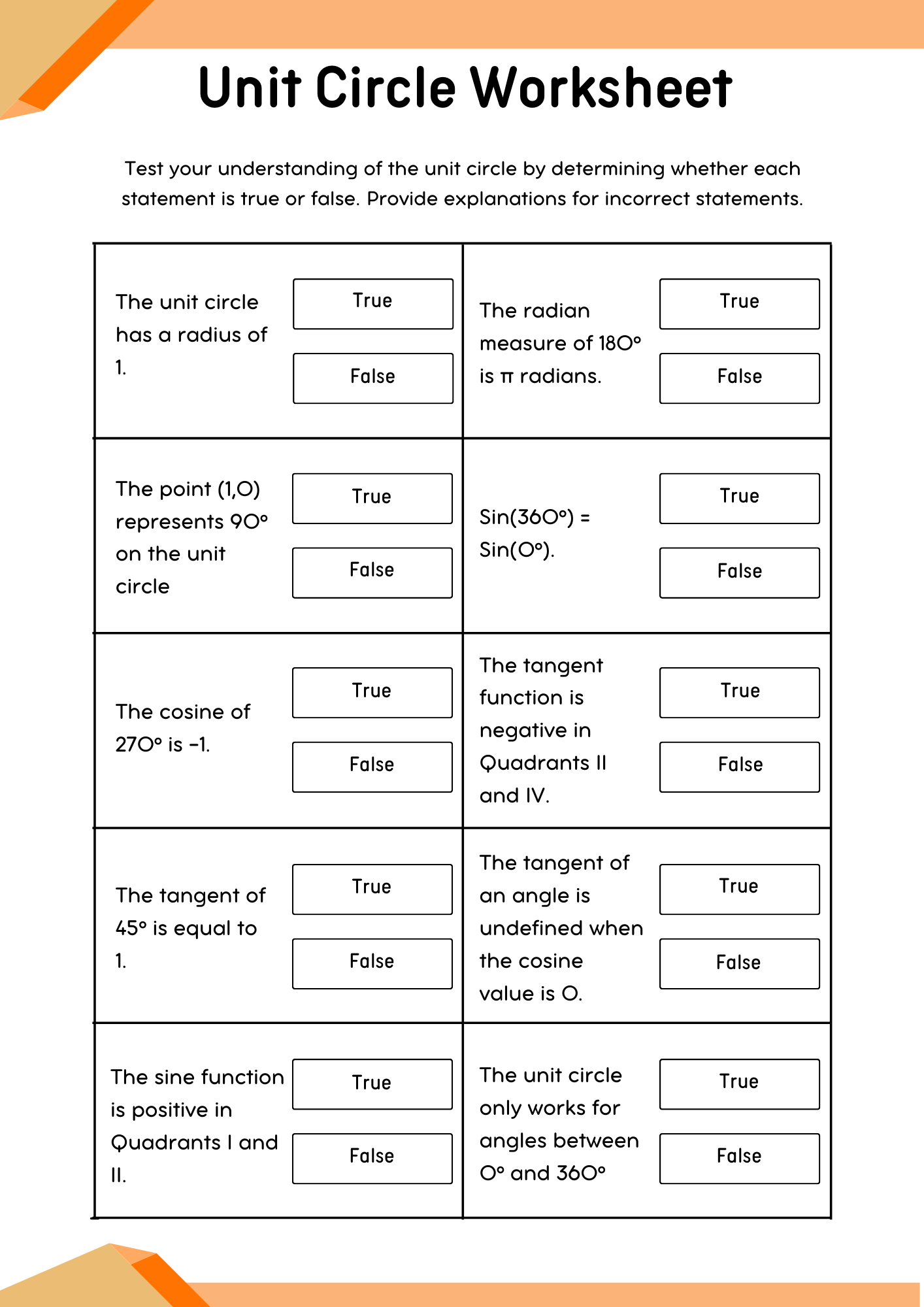 Practicing Unit Circle Worksheet 