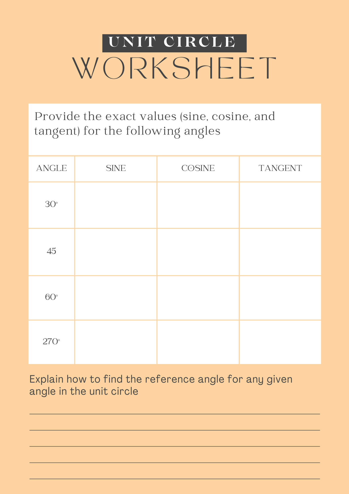 Precalculus Unit Circle Worksheet 