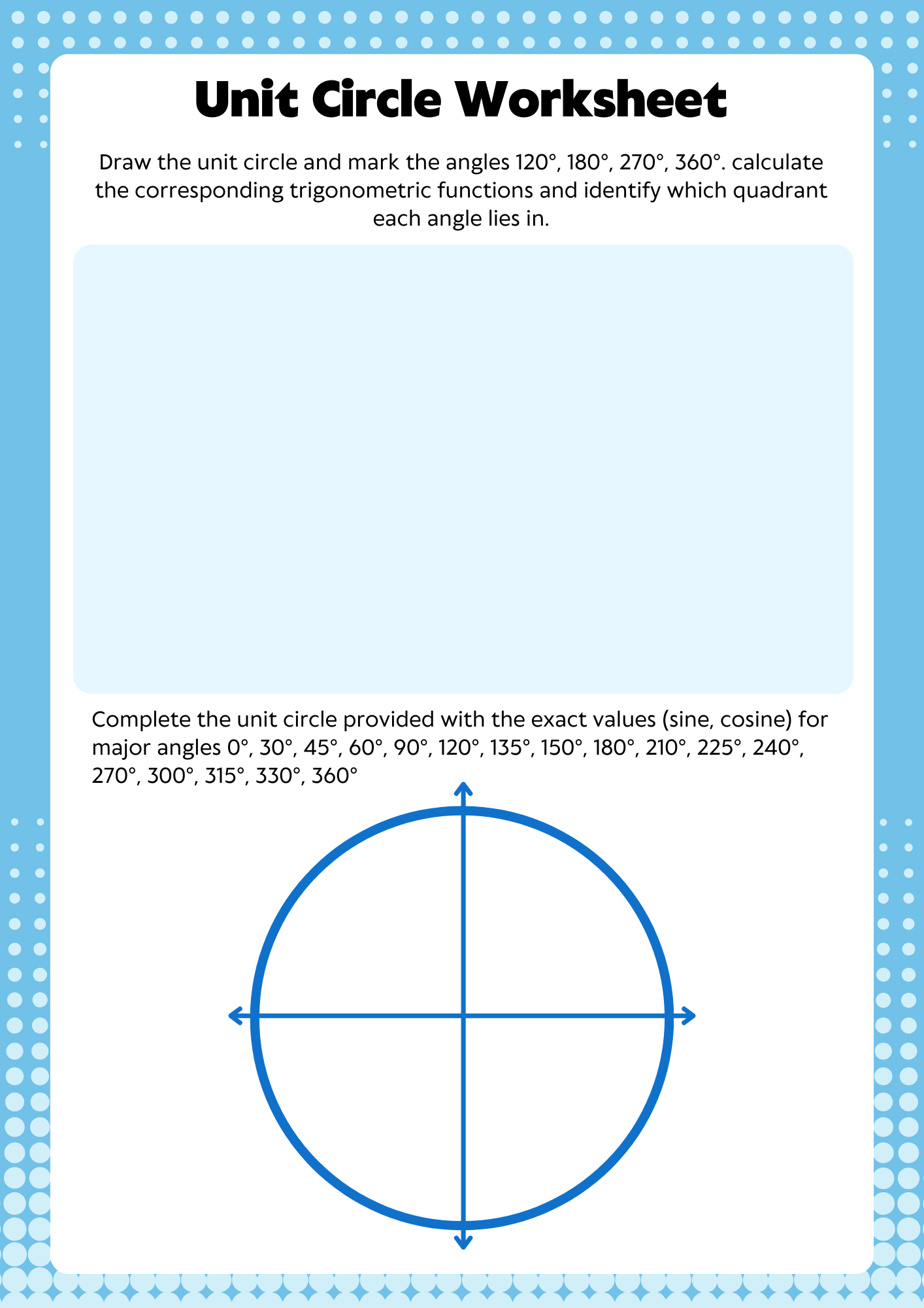 Printable Unit Circle Worksheet