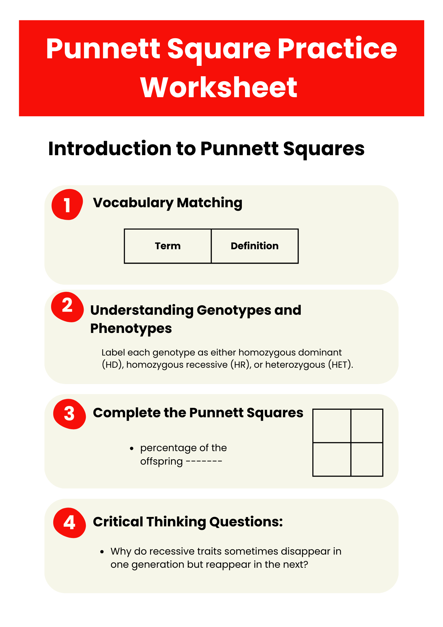 Punnett Square Practice Information Worksheet 