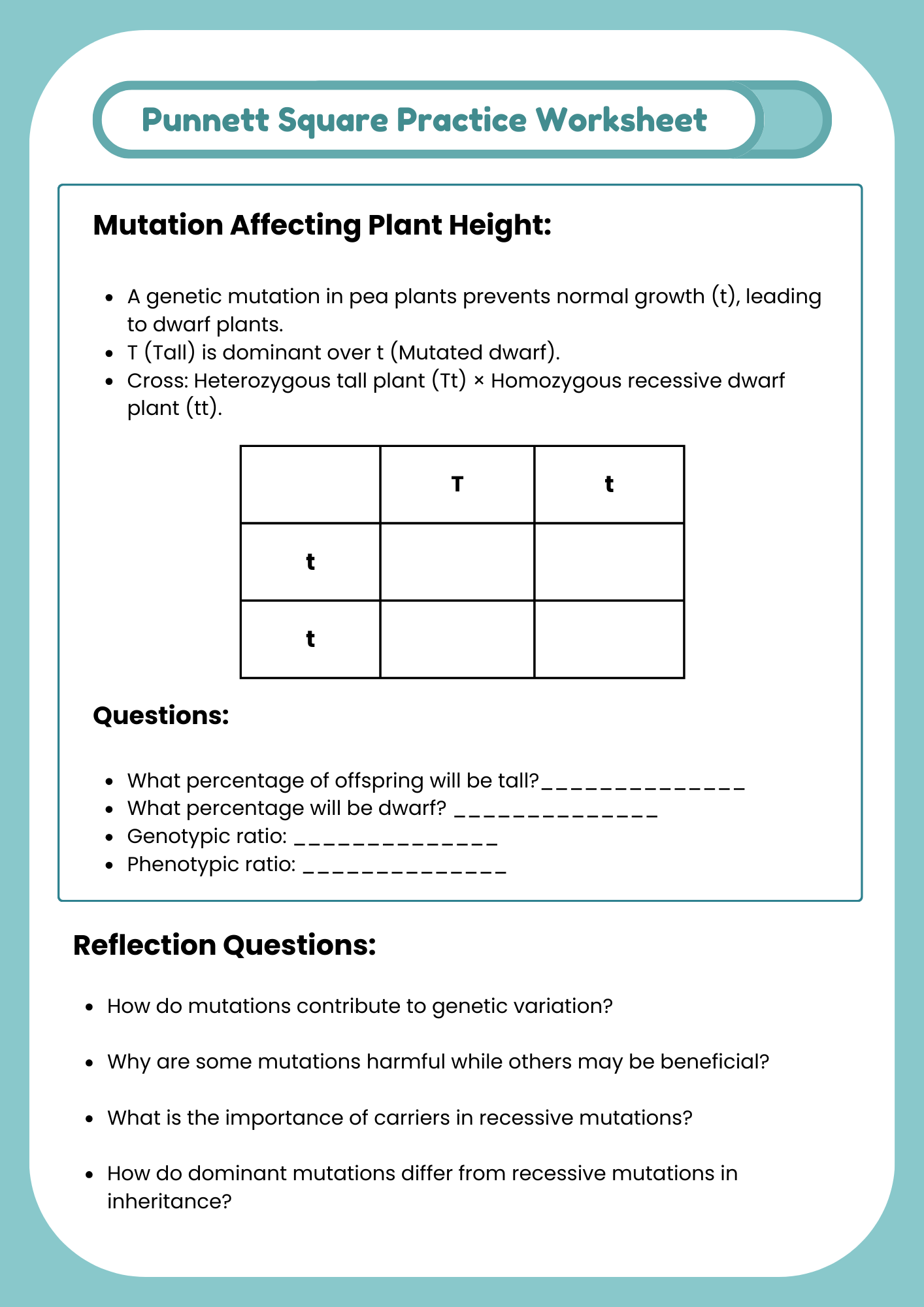 Punnett Square Practice Mutation Worksheet