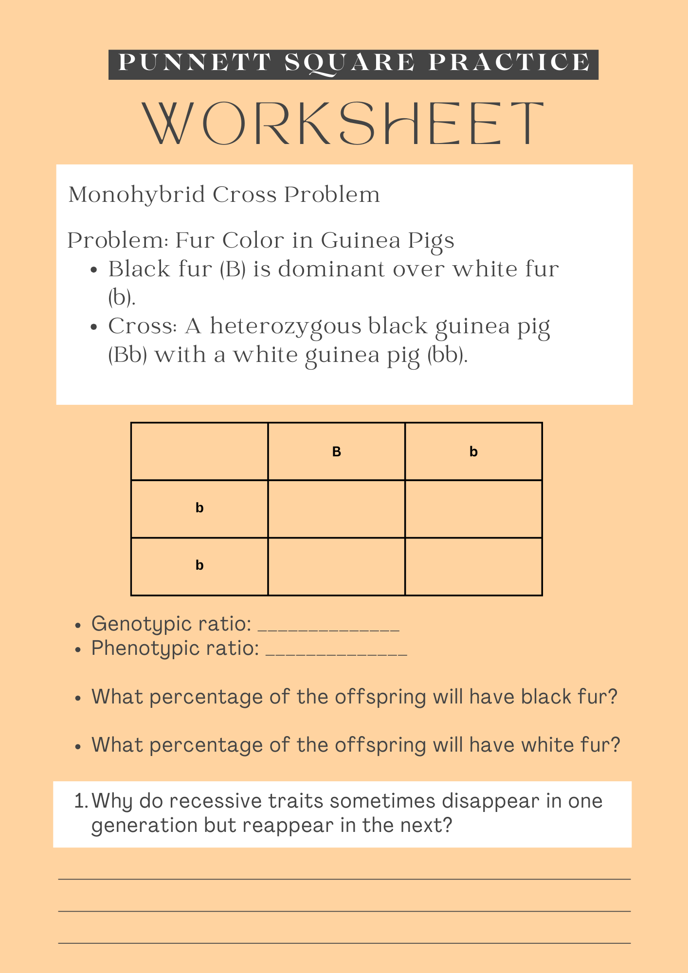 Punnett Square Practice Problems Worksheet