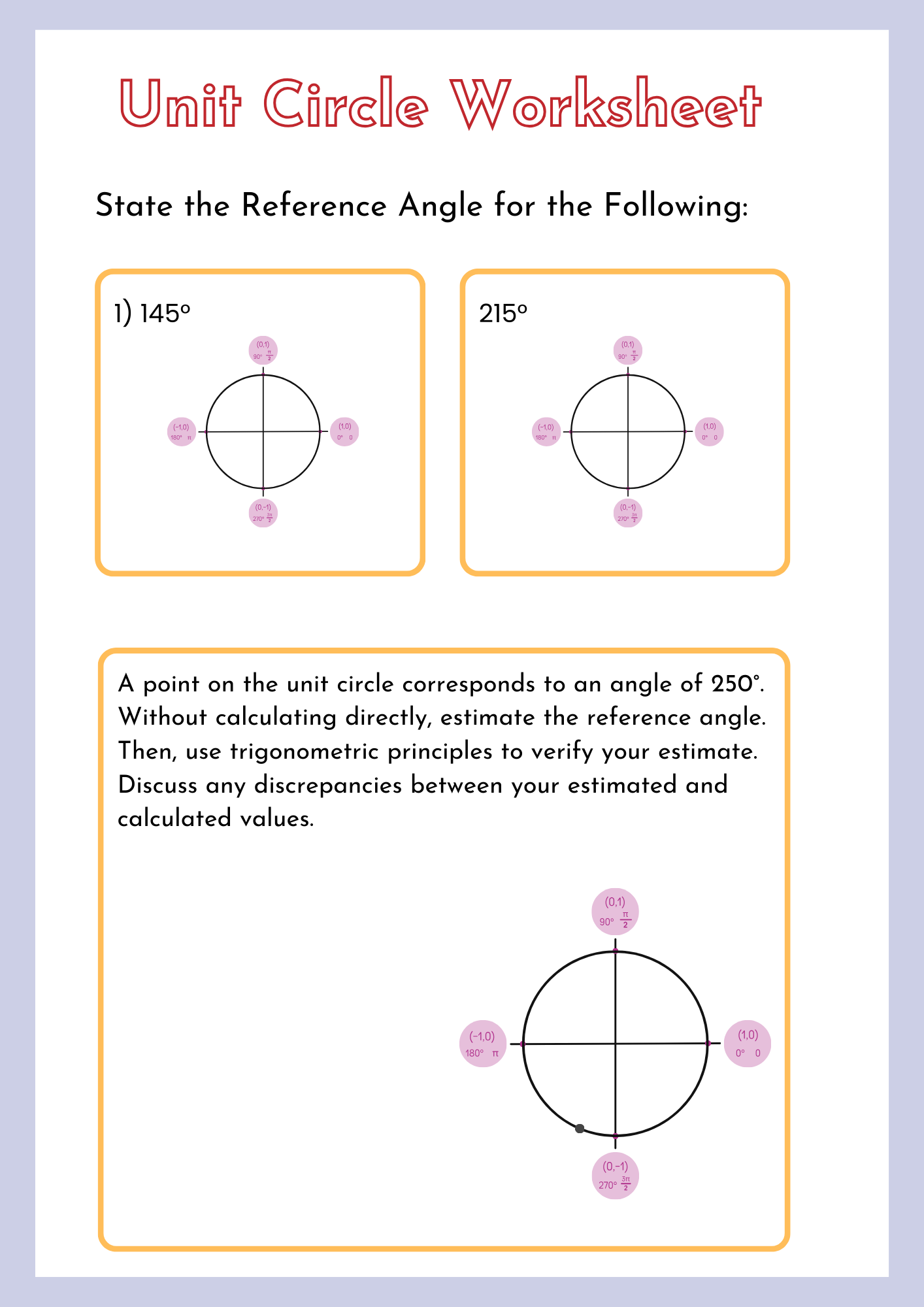 Reference Unit Circle Worksheet