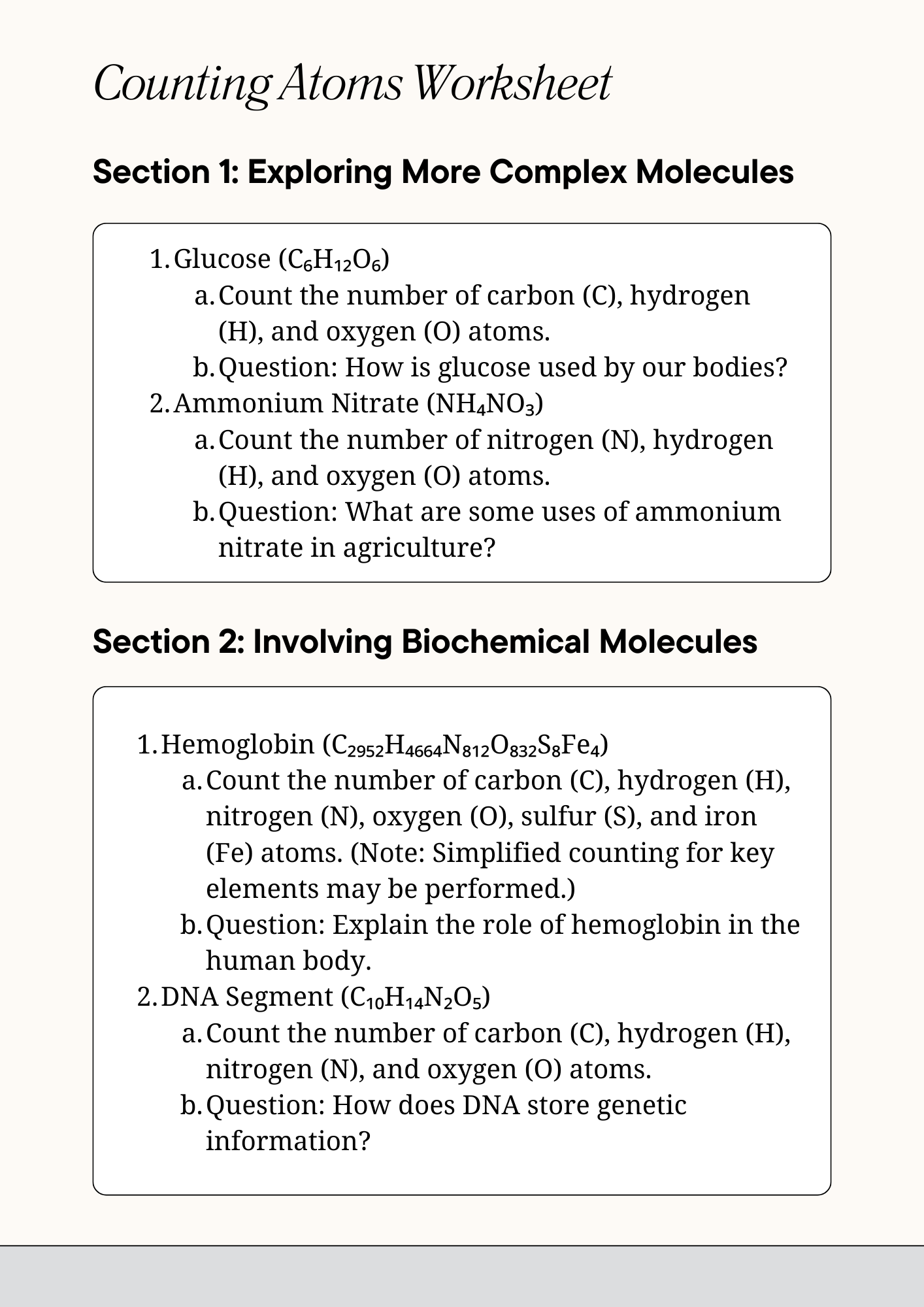 Science Counting Atoms Worksheet