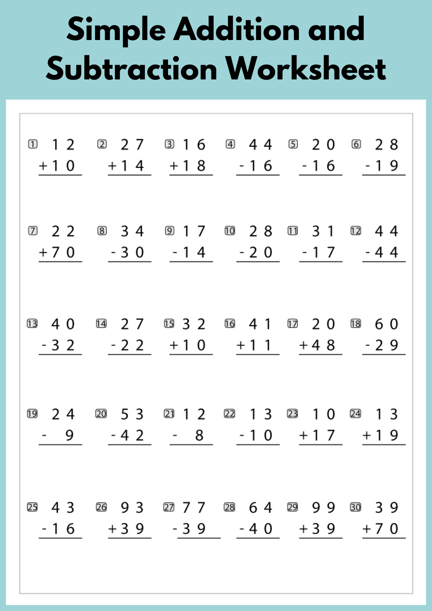 Simple Addition and Subtraction Worksheet