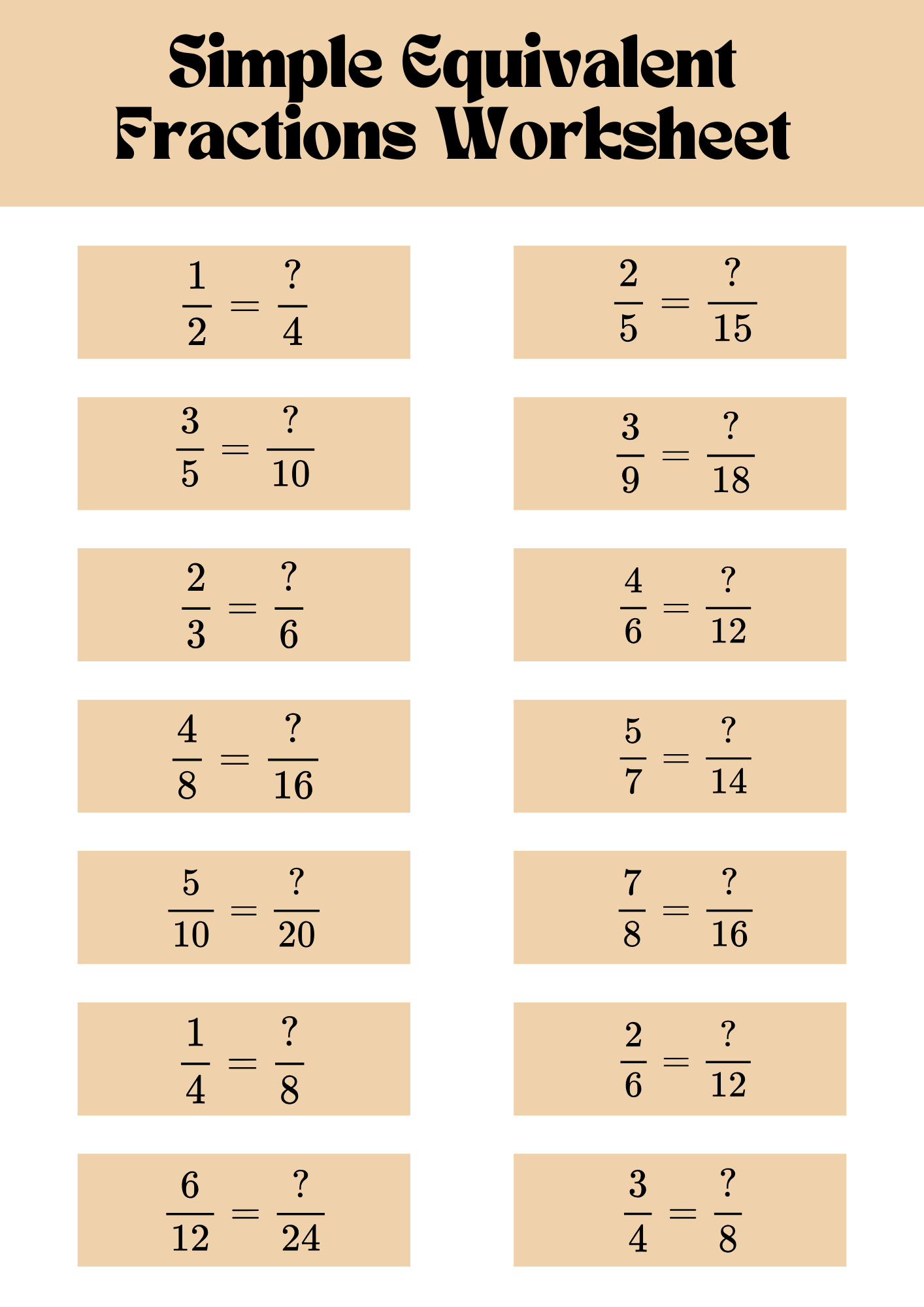 Simple Equivalent Fractions Worksheet