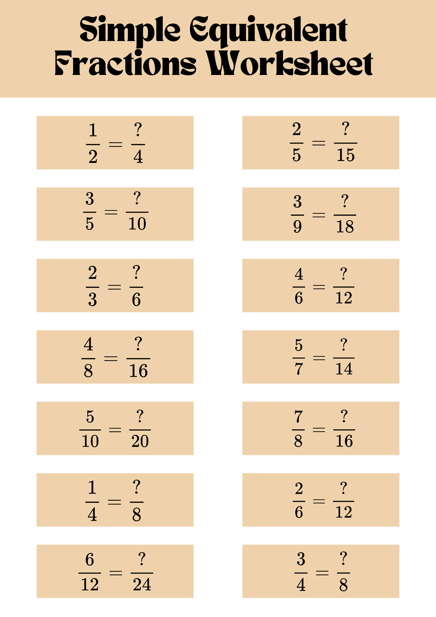 40 Equivalent Fractions Worksheet Samples To Download
