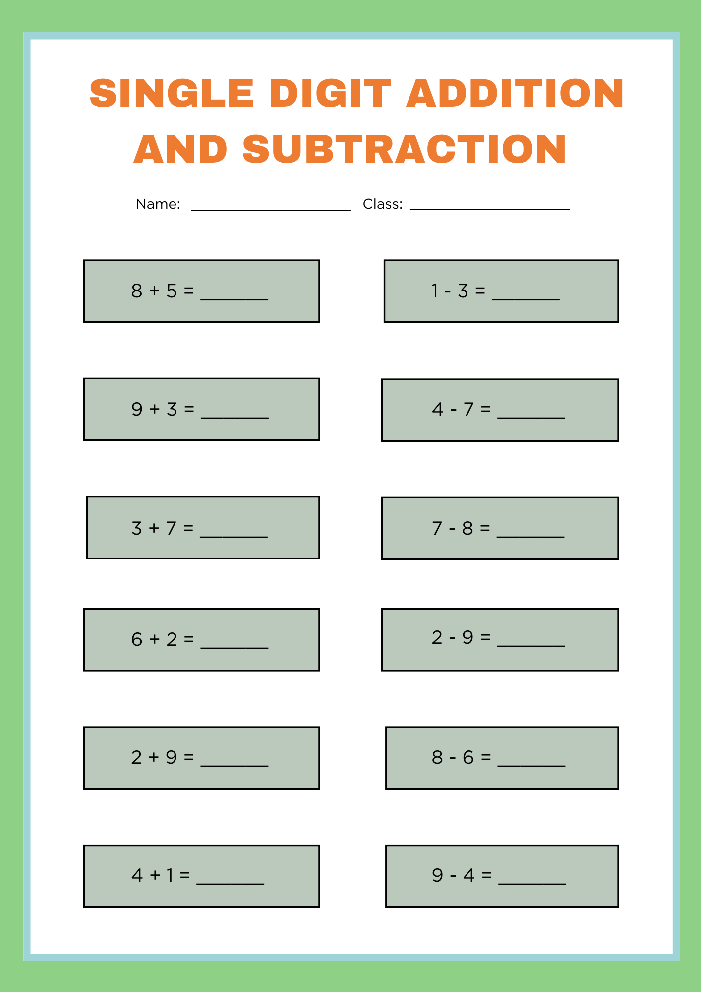 Single Digit Addition and subtraction