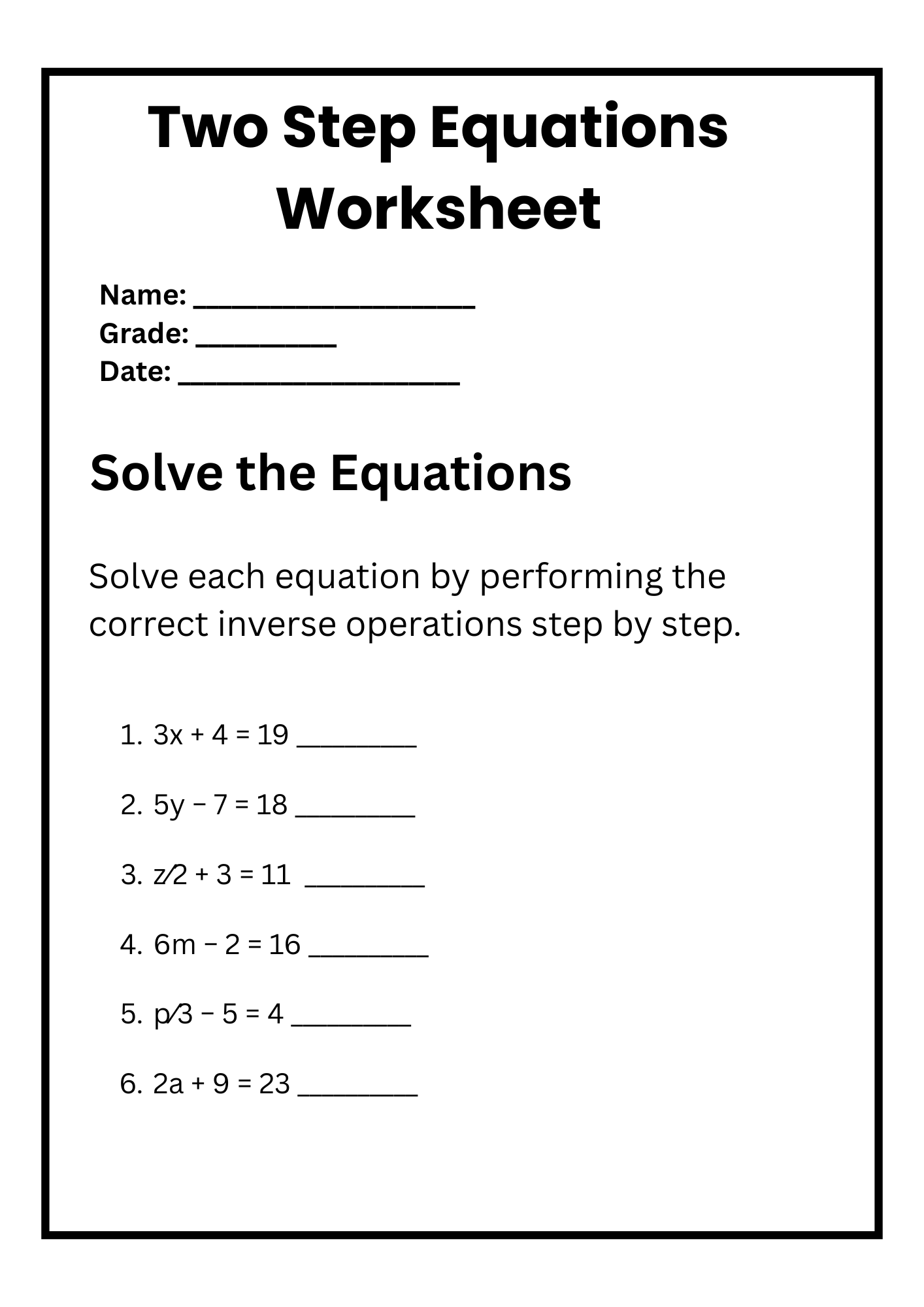 30+ Two Step Equations Worksheet Samples to Download