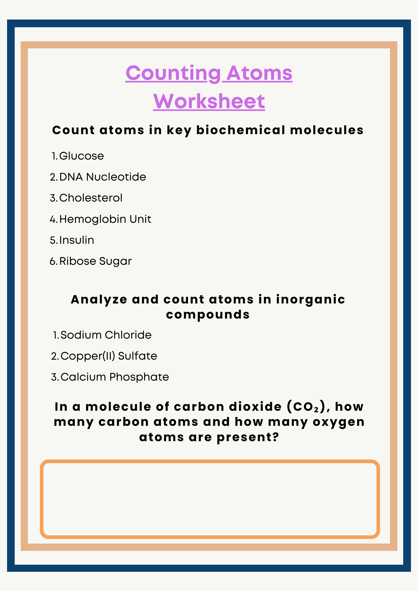 Unit Based Counting Atoms Worksheets