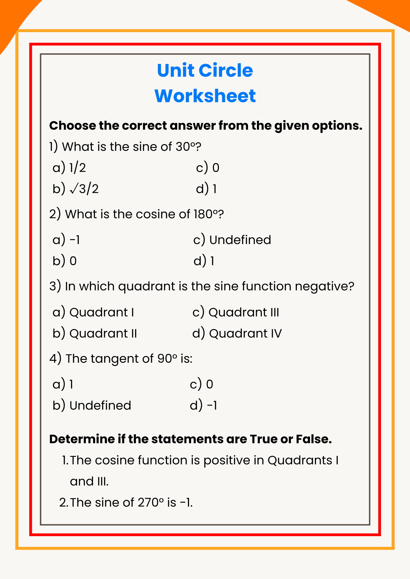 Unit Circle Worksheet sect