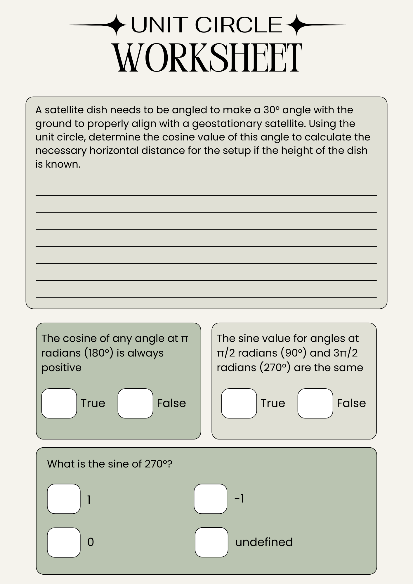 Unit Circle Worksheets 1