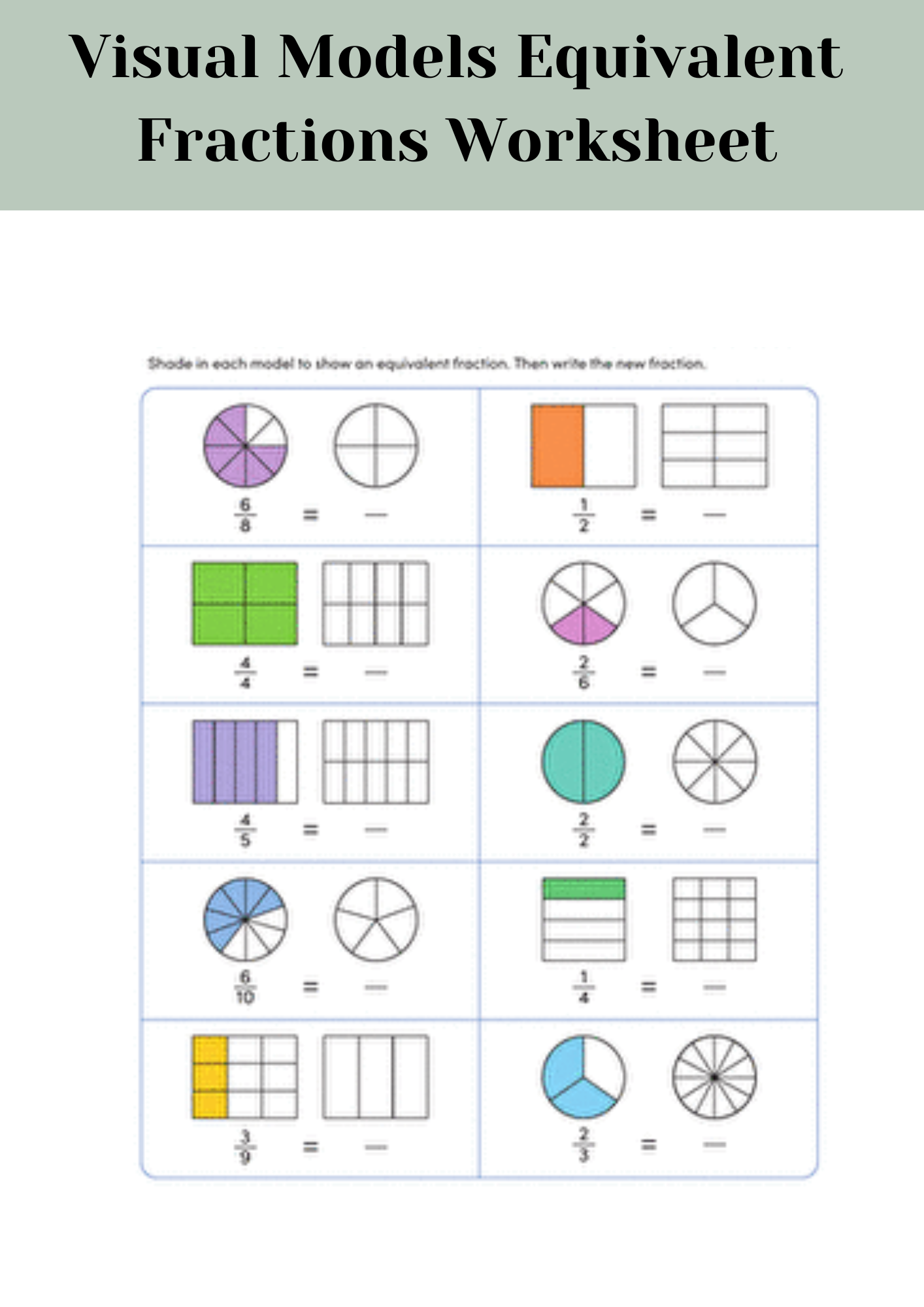 Visual Models Equivalent Fractions Worksheet