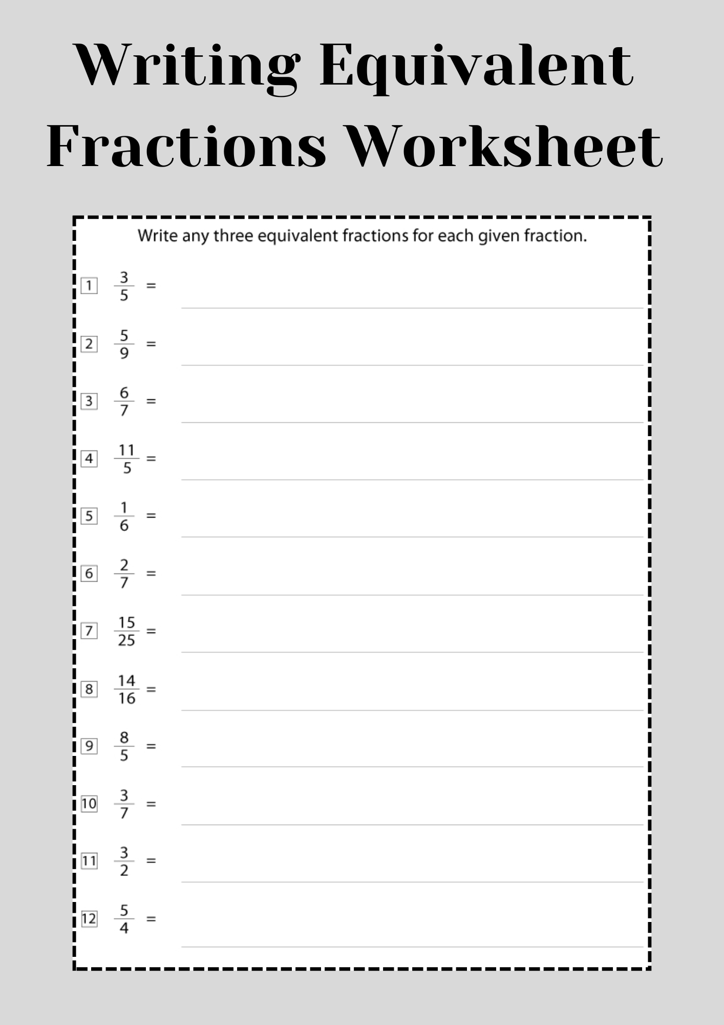 Writing Equivalent Fractions Worksheet