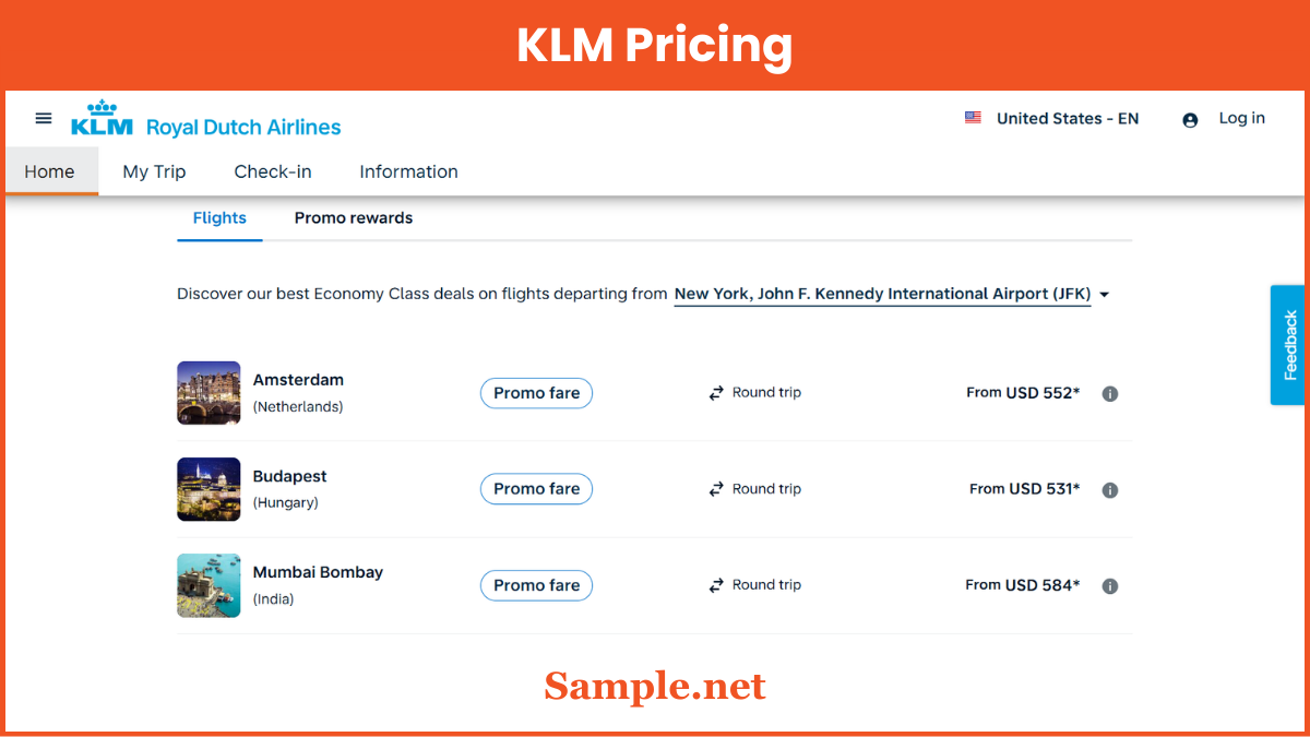 KLM Pricing