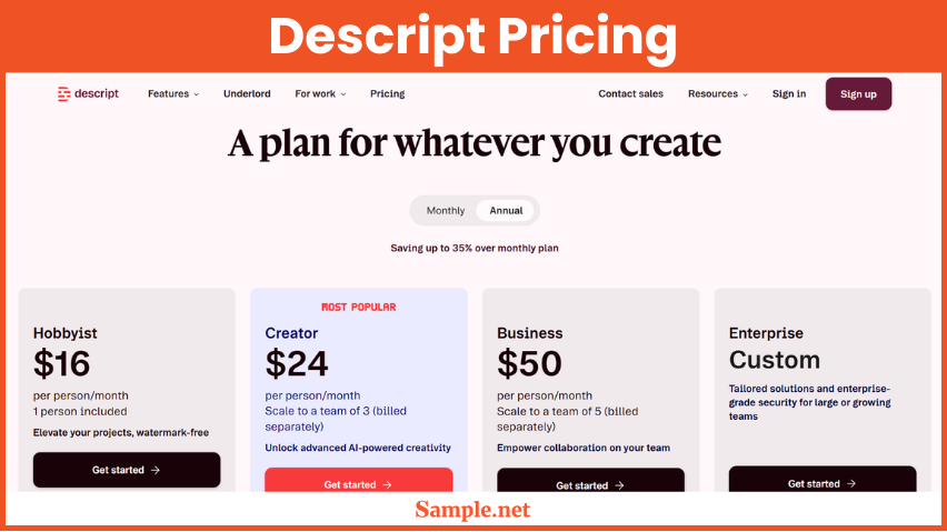 Descript Pricing
