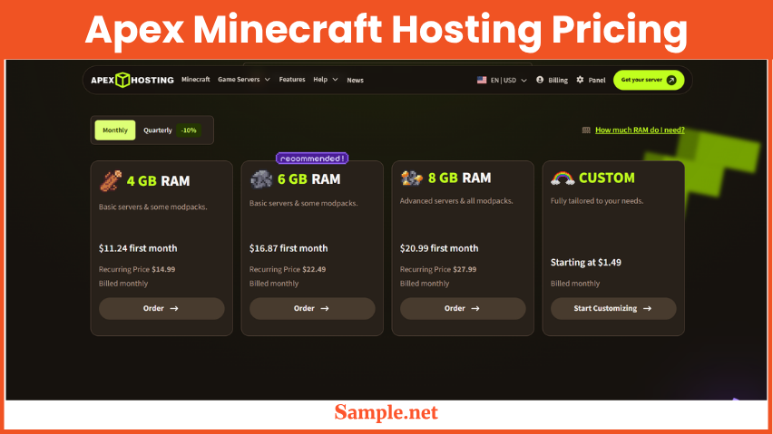 Apex Minecraft Hosting Pricing